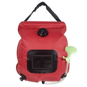 Douche solaire portable de camping (20 l) avec tuyau amovible et bouton marche/arrêt (rouge) - Neuf