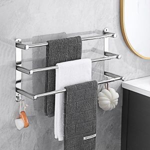 Inoxydable Porte-Serviettes de Salle de Bain 43-78CM Rétractable Porte Serviette Porte-Serviettes Mural pour Salle de Bain,Cuisine,Toilettes,Hôtel (Argent,3 Couches) - Neuf