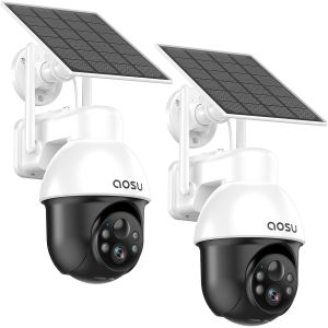 JEXNOVASHOP-3K Cam&eacute;ra Surveillance WiFi Exterieure sans Fil, 5MP Camera Exterieur Solaire, 360&deg; PTZ Suivi Automatique D&eacute;tection IA Personne/V&eacute;hicule, Vision Nocturne Couleurs Alarme Lumineuse/Sonore - Neuf