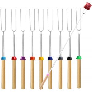 Ulteronixshop-Lot de 10 fourchettes &agrave; griller t&eacute;lescopiques en acier inoxydable avec poign&eacute;e en bois pour barbecue et camping - Neuf