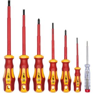 Lot de 7 tournevis certifiés VDE avec testeur de tension|WIESEMANN 80218|pour vis à tête fendue et Phillips - Neuf