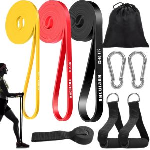 Lot De 3 Bandes De Résistance En Latex De 2 M Avec Sac De Transport, Ancrage De Porte Et 2 Poignées, Bande De Gymnastique Pour Le Développement Musculaire, Le Yoga, Le Pilates, Le [Ela710330] - Neuf
