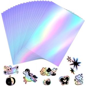 20 Pièce Papier Holographique Autocollant Transparent, Feuille De Film Papier Autocollant A4 Arc-En-Ciel Film Vinyle Holographique Transparent Papier En Vinyle Pour Imprimante À Jet D'Encre Et Laser - Neuf