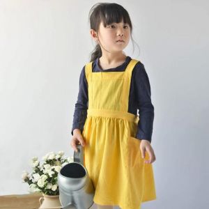Tablier En Coton De Style Japonais Pour Enfants,Bavoir,Vêtements De Maison,Chasuble Confortable Doux,Tablier Pour Filles Et Garçons,Jupe De Bricolage De Cuisson,.Yellow.M(58x68x115cm) - Neuf