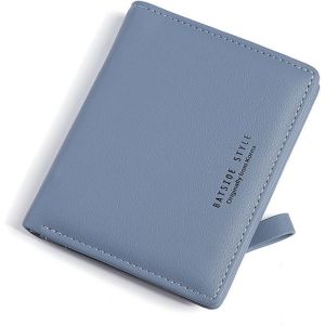 CAUC-Portefeuille Femme en Cuir Petit &agrave; Fermeture &Eacute;clair Porte Monnaie Femmes Slim Court Portefeuilles avec 7 Emplacements de Carte (Bleu) - Neuf