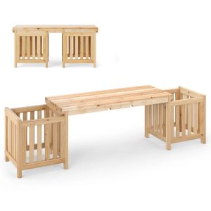 Banc De Jardin 173 X 40 X 48 Cm Avec Jardini&egrave;res Lat&eacute;rales Design Polyvalent En Bois Sapin Naturel Helloshop26 20_0010544 - Neuf