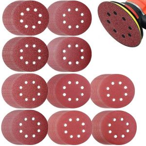 Disque Abrasif 125mm,Disque Poncage 125mm,100 Pièces Papier de Verre 8 Trous Rond,Disque a Poncer 125mm,10x P40/P60/P80/P120/P180/P240/P320/P400/P600/P800 Grain pour Poncer/Polir/Dérouiller - Neuf