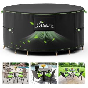 Letnerny-Ronde Housse Salon De Jardin Avec &iquest;&iquest;Vent D'air, ? 190 X 71 Cm, Housse De Mobilier De Patio Ext&iquest;&iquest;Rieur En Polyester 420d Robuste Avec Bandes R&iquest;&iquest;Fl&iquest;&iquest;Chissantes - Neuf