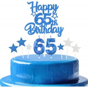 Lot De Bougies Bleues Royales Pour 65e Anniversaire Pour Homme,Numéro 65-Bougies Personnalisées Pour Gâteau Avec Étoile Pour Homme Et Femme - Neuf