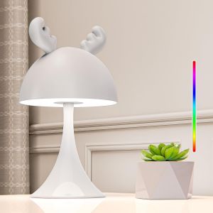 KAL-Led Lampe De Chevet Enfant Fille Garçon, Veilleuse Bébé Tactile Avec 7 Modes Rgb Lumière, Lampe De Bureau Kawaii Decorative Rechargeable Type-C, Lampe De Table Couleur Rgb Wapiti Blanc - Neuf
