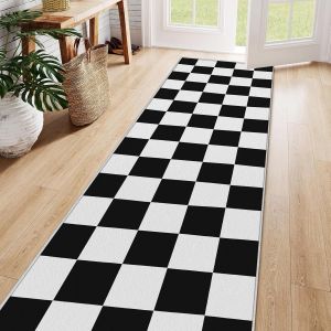 Sjzg-Tapis Salon 60x180, &Agrave; Poils Courts, Super Doux, Lavable, Antid&eacute;rapant, Motif &Eacute;chiquier, Pour Salon, Chambre, Bureau, Noir-Blanc - Neuf