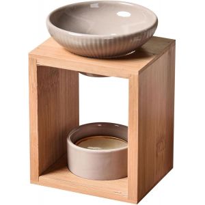 Br&ucirc;le Parfum Yona-Br&ucirc;leur Fondant Cire Parfum&eacute;e-Diffuseur Huile Essentielle Et Parfum D`Ambiance-Bougeoir Aromath&eacute;rapie Porte Bougie En Bois Et C&eacute;ramique D&eacute;coratif-Hauteur: 12 Cm-Zen`Ar&ocirc;me - Neuf