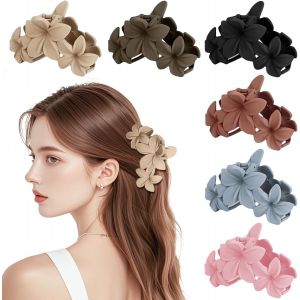 Asas-Lot De 6 Pinces À Cheveux En Forme De Fleur Pour Femme,Antidérapantes,Forte Tenue Pour Filles,Pinces À Cheveux Moyennement Épaisses,Accessoires De Style Aubergine Colorées,Pinces À Mâchoires Pour - Neuf