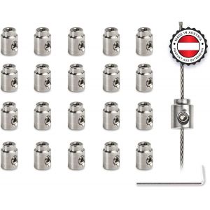 Checarzhn--No1-Lot De 20 Serre-Câbles En Acier Inoxydable - Longueur 10 Mm - Diamètre 8 Mm - Serre-Câbles Pour Cordes Jusqu'à 2 Mm De Diamètre - Hauteur Réglable - Montage Rapide Et Facile - Neuf