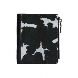 Portefeuille Texture de peau de vache noire et blanche_813 Compact en Simili-Cuir PU Porte-Cartes avec Fermeture Éclair Multi-Poches Unisexe Homme Femme Ad - Neuf