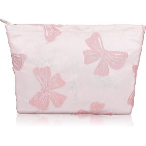 1 Trousse De Maquillage De 25,4 X 22,6 Cm, Trousse De Toilette De Voyage Avec Fermeture &Eacute;clair, Grande Capacit&eacute;, Trousse De Toilette De Voyage Pour Femmes Et Filles, Joli Noeud D&eacute;coratif, - Neuf