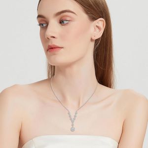 Collier Avec Pendentif Long En Zircon Pour Femme,Collier En Y En Argent 925,Collier Pendentif De Elégance Et Luxe Pour Parti Carnaval,Etincelante Et Mode Bijoux Pour Amie Epouse Maman - Neuf