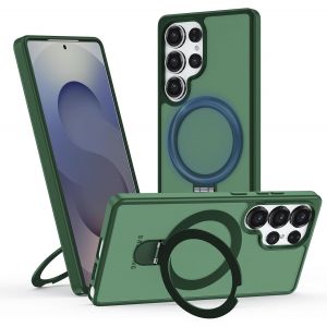 TRAHOO-Coque pour Samsung Galaxy S24 Ultra avec Support, MagSafe Compatible &Eacute;tui Rotatable Kickstand, Anti-Rayures PC Dur Housse Arri&egrave;re Mat Translucide Protection Case avec Anneau Ajustable Rolatif, - Neuf