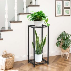 Support pour plantes d'int&eacute;rieur et d'ext&eacute;rieur en m&eacute;tal &eacute;tanche &agrave; 2 niveaux-Noir-R&eacute;sistant &agrave; la rouille-Stable-Pour salon,balcon,jardin - Neuf