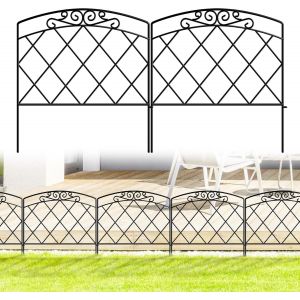 Mevronisshop-Cl&ocirc;ture De Jardin 61 Cm H X 56 Cm L, Longueur Totale 2,8 M, Cl&ocirc;ture D&eacute;corative En M&eacute;tal Antirouille Sans Creuser, Cl&ocirc;ture Ext&eacute;rieure Pour Cour, Noir - Neuf