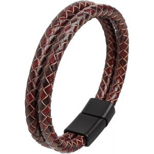 Eryi-Bracelet Cuir Homme, Bracelet Cuir Perles, Bracelet Triple En Cuir Avec Des Perles En Pierre Naturelle, Bracelet En Cuir Noir Marron Cuir Pour Homme, Bracelets Cadeau Homme - Neuf