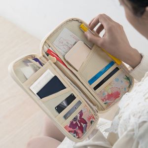 HJLIAN Etui de protection pour passeport, motif floral, pour carte d'identite, portefeuille (beige + fleur) - Neuf