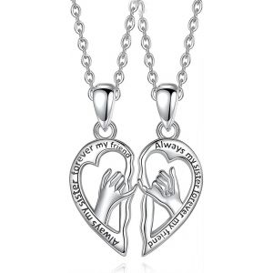 Kal-2 Pcs Argent Collier Avec Pendentif D'amitié,Colliers Chaîne D'amitié,Meilleurs Amis Filles Collier, Collier D'amitié Pour Toujours Meilleurs Amis Pour Filles Cadeaux D'anniversaire. - Neuf