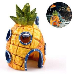 Décoration D'aquarium Bob L'éponge En Forme De Maison Ananas - Accessoire Amusant En Résine, 13 Cm De Haut, Sans Danger Pour L'eau Douce Et L'eau Salée, Facile À Nettoyer - Neuf
