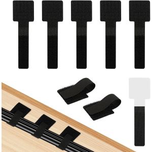 Lot de 50 supports de câbles autocollants-Noir-Organisateur de câbles sous le bureau- s-En nylon-Pour bureau,table de chevet,câbles de chargement - Neuf
