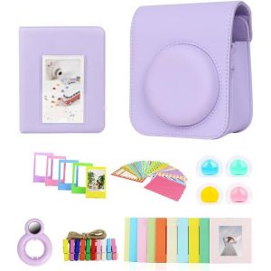 Camera Protective Case Compatible with Fujifilm Instax Mini 12 Shoulder Bag with Book Album,Stickers,Colorful Filter,Wall Decorative Frame,Selfie Lens,purple,Shoulder Bag - Neuf
