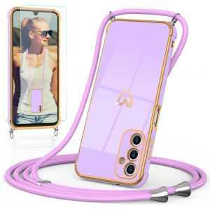 CAUC-Coque de protection pour Samsung Galaxy A14 5G avec bande et film de protection - Protection de l'appareil photo - C?ur Love - Design &agrave; 360 &deg; - En silicone TPU r&eacute;sistant aux chocs - Avec - Neuf