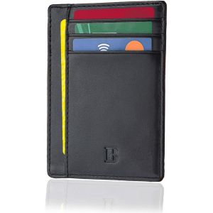 GOTHICANA BY EMP® Portefeuille Homme Slim | Porte Carte | Porte Carte Homme & Femme | Noir Cuir De Haute Qualité | Portefeuille Mini Avec Protection Rfid Et Porte-Monnaie | Marque Italienne (Noir) - Neuf