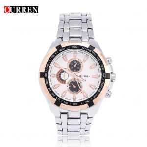 Curren Analogique Rond Quartz Montre Alliage Bracelet D'affaires (Boîtier Argenté Visage Blanc Et Or) - Neuf