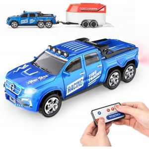Kal-Voiture Telecommandé Pour Enfants, Voiture Rc Pour Garçons Filles De 3 4 5 6 Ans Avec Remorque Et Lumières Led, 1:64 Mini Voiture Télécommandée, Cadeau D'anniversaire Pour Enfants(Bleu) - Neuf