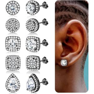 Kal-Zirconia Cubique Boucles D'oreilles 18k Or Blanc Hypoallerg&eacute;nique 925 Sterling Silver Colonne D'oreilles Grand Rond Carr&eacute; Imitation Diamant Boucles D'oreilles - Neuf