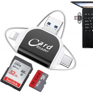 Lecteur de Carte SD Universelle 4 en 1,Lecteur de Carte SD,Lecteur Carte SD Iphone,Lecteur Carte SD,Lecteur SD,Lecteur SD UBS,Lecteur de Carte Mémoire pour Android Phone PC (Noir) - Neuf