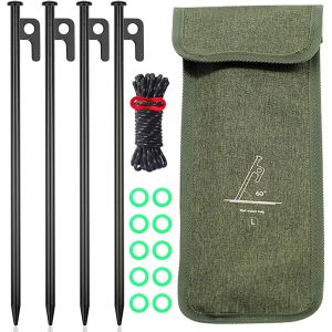 Yemaesre-Lot De 4 Piquets De Tente En Acier - 30 Cm - Résistants Aux Tempêtes - Stable - Pour Le Camping Et Les Activités De Plein Air - Avec Anneau De Sécurité Lumineux Et Sac De Rangement Pratique - Neuf