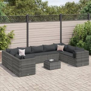 Prolenta Premium - Salon De Jardin 10 Pcs Avec Coussins Gris R&eacute;sine Tress&eacute;e - Neuf