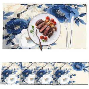 Eryi-Lot De 4 Set Table Fleurs, Set De Table Tissu Lavable, Dessous Assiette Antidérapant Pour Salle À Manger Cuisine Café Vacances Fête, 30 X 45 Cm - Neuf