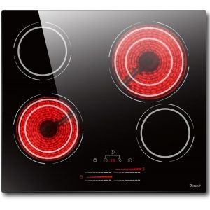 CHECARZHN--NO1-Plaque Vitrocéramique 4 Feux 6600W , Plaque De Cuisson Electrique 60Cm Encastrable Avec Doppio Anello, Tables De Cuisson Avec Réglage De 9 Niveaux, Minuterie, Serrures Pour Enfants, No - Neuf