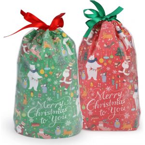 24 Large Sacs Cadeaux Noël Sacs à Cordons Pochette Cadeau Emballage Sachet pour Noël Enfants Anniversaire, Biscuits Sac, Bonbons Sac(A) - Neuf