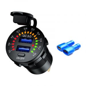 Chargeur De Voiture Usb Pd Qc3.0, Prise D'alimentation De Type C Avec Voltmètre, Étanche, 36 W, 6 A, 12 V Cc, Pour Voiture, Bateau, Moto, Camion, Voiturette De Golf, Personnalisation D'un Terminal - Neuf