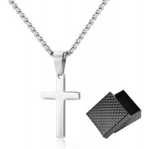 Trahoo-Collier Croix Chretienne, Collier Croix Homme Chretienne Collier Pendentif Croix Avec 4cm Chaine Homme Chretienne Croix Pour Hommes Longueur 60cm, Collier Avec Pendentif En Forme De Croix - Neuf