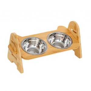 Gamelles Surélevées Pour Chiens - Station D'alimentation Antidérapante, Support Réglable, Accessoires Portables En Bois Pour Animaux De Compagnie, Design Facile À Nettoyer - Neuf