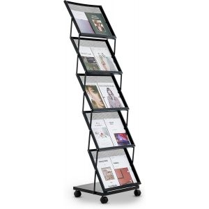 JEXNOVASHOP-Pr&eacute;sentoir &agrave; brochures 5 niveaux, porte-brochures sur pied avec roulettes, porte-revue pliable pour journaux, pr&eacute;sentoir &agrave; magazines en m&eacute;tal pour expositions, bureaux, h&ocirc;tels, salons art - Neuf
