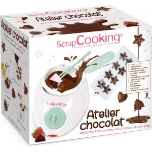 SUBZONAL-Atelier Chocolat - Appareil Fondue &agrave; Chocolat avec Accessoires - Coffret 33 &Eacute;l&eacute;ments pour Fabrication Chocolats Maison, Soir&eacute;es Cr&ecirc;pes, Gaufres - Avec Moules - Blanc / Vert d&iquest;Eau - 3902 - Neuf