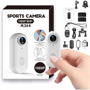 Mevronisshop-Mini Cam&eacute;ra Sport 1080p Wifi Action Cam Ip68 &Eacute;tanche 30m, Objectif Grand Angle 120&deg;, Mini Camera Vlog Pov, 800 Mah, Cam&eacute;ra Portable Casque Moto/V&eacute;lo/Ski/Animaux Camera Embarqu&eacute;e Compacte - Neuf