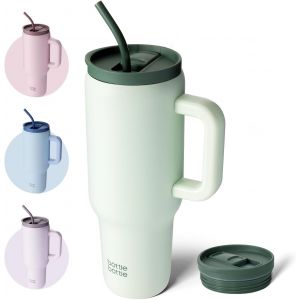 ERYI-Bottle Bottle Tasse Isotherme 1200 Ml, Mug Avec Paille Et Poignée, Tasse Avec Paille Sous Vide En Acier Inoxydable Pour Cadeaux, Fêtes, Bureau, Café (Vert) - Neuf
