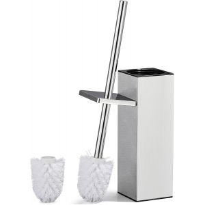 KGABERY-Brosse Toilettes Wc,Brosses Wc Et Supports En Acier Inoxydable,Balayette Wc Pour 2X Têtes De Remplacable Brosse,Carré Balai Wc Fermé 8X8X42.5Cm,Argenté - Neuf