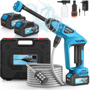 ASFASFq-Nettoyeur Haute Pression sans Fil, Pistolet Haute Pression sur Batterie avec 2 Batteries, hydrojet Nettoyeur Haute Pression avec 6-en-1 Multi-Usage Buse pour Voiture, Jardin, Terrasse - Neuf